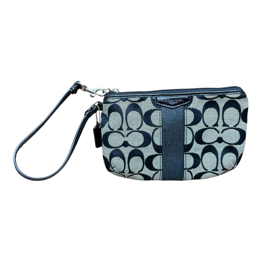 Coach Small Black Logo Zip Signature Canvas Wristlet w/ Interior Card Slots